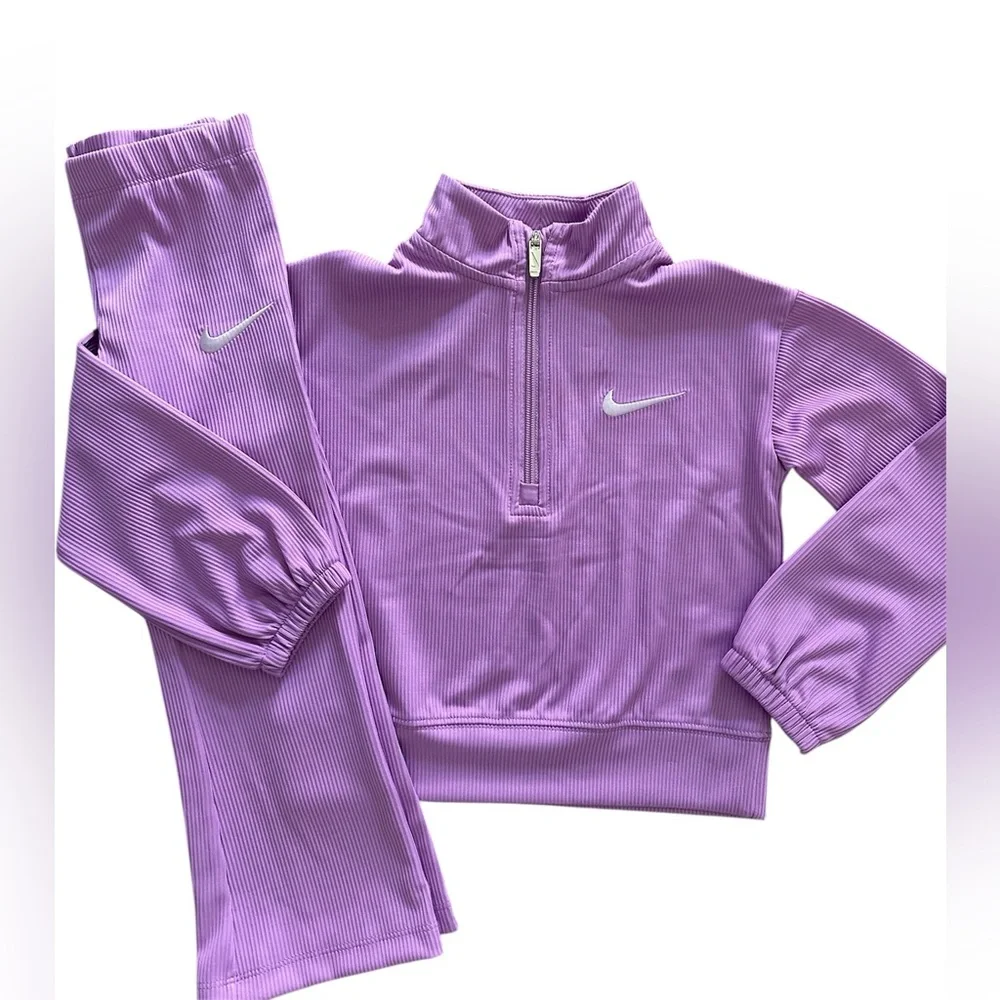 Nike Purple Ribbed 1/4 Zip Long Sleeve Pullover & Pants Set Girls Size 4 NWT - Picture 5 of 5